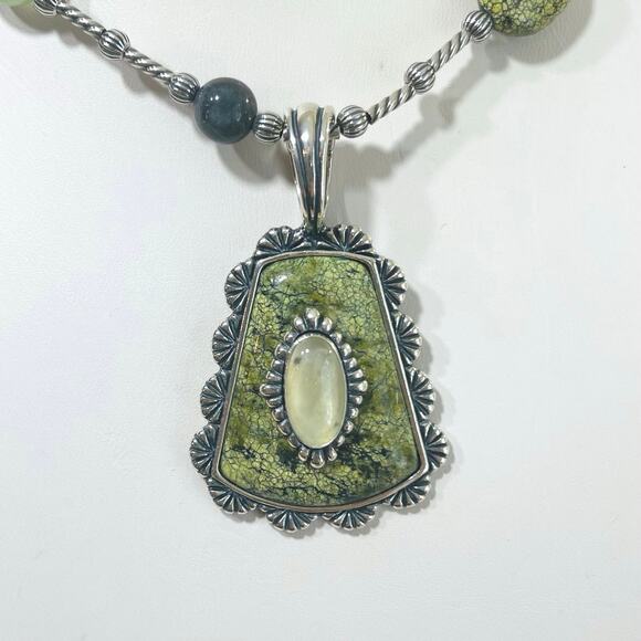 CAROLYN POLLACK Sterling Green Jaspar Pendant Necklace Bead Enhancer Silver - Picture 7 of 13